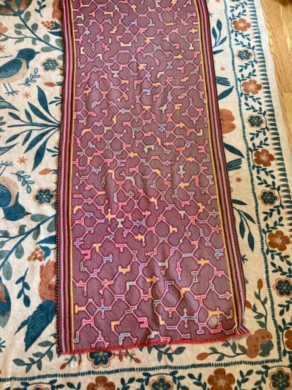 Shipibo Embroidered Wall Tapestry Amazonian Art